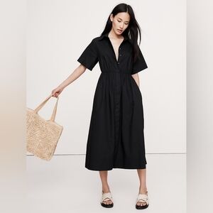 Banana Republic Cotton Poplin Open-Back Shirt Dress Black